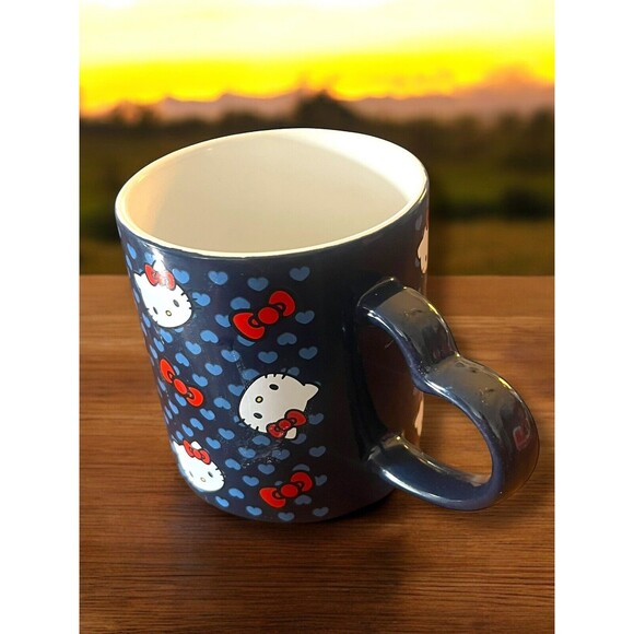 Hello Kitty Sanrio Valentine’s Day Coffee Mug Cup Blue Red Bows Heart Handle NEW - Picture 5 of 10